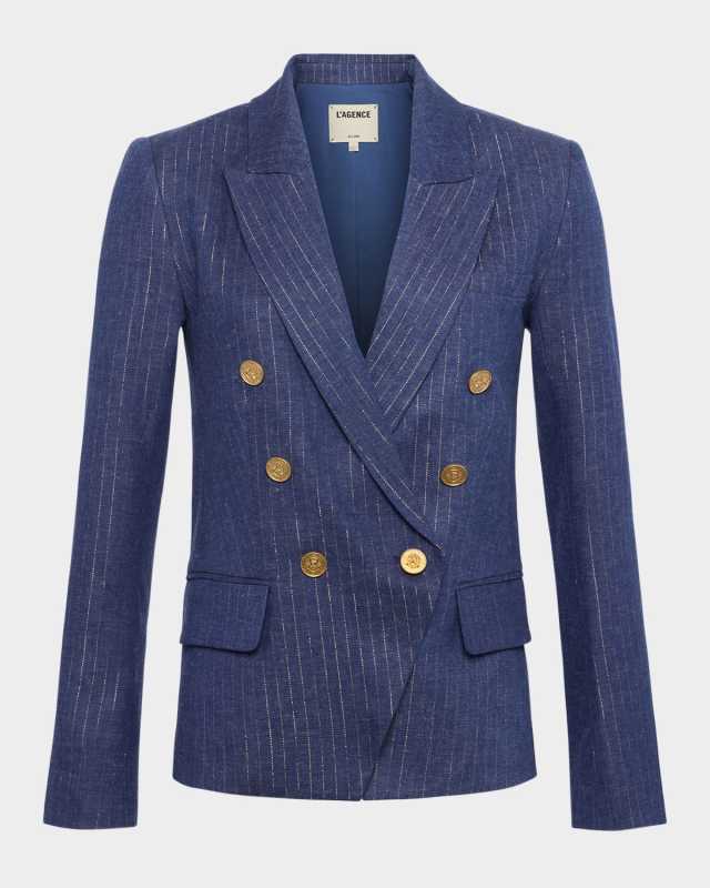 Kenzie Metallic Pinstripe Double-Breasted Blazer